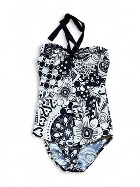 Tara Grinna Luxury Convertible Swim Suit // Black White Floral One Piece 6